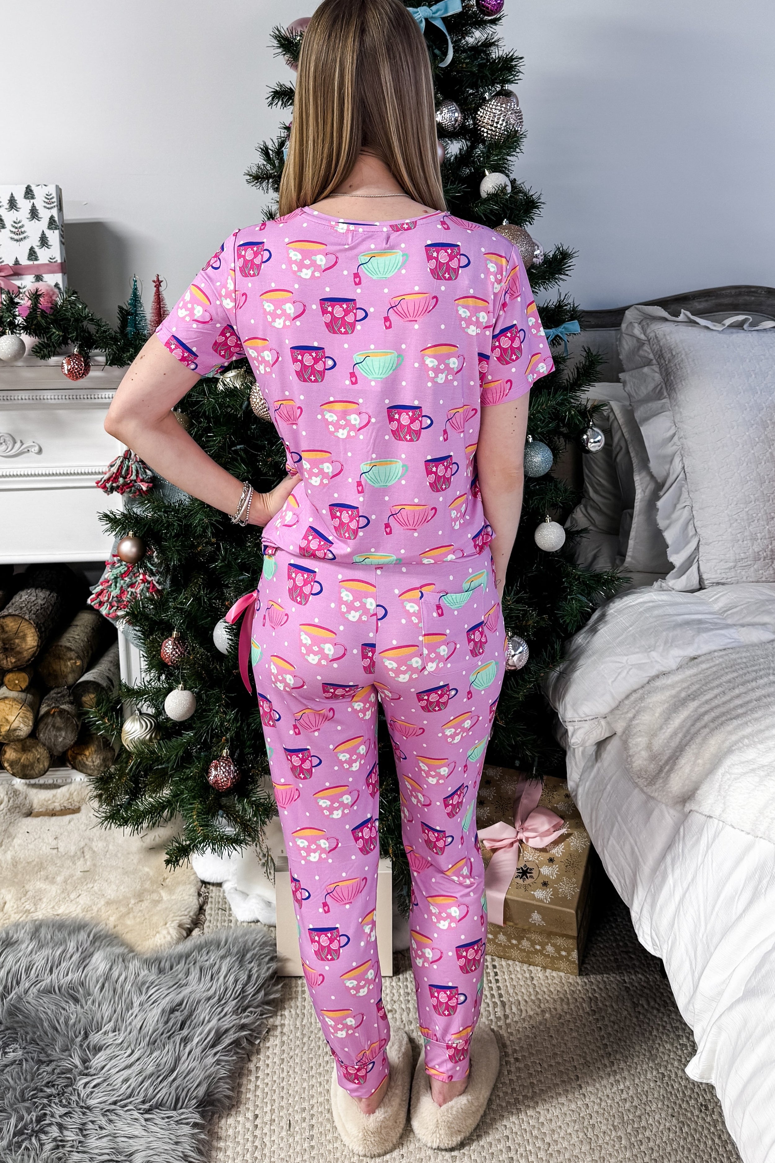 Georgia Rylan Bamboo Tee/Jogger PJ Set | Sips & Snooze Special Edition back view