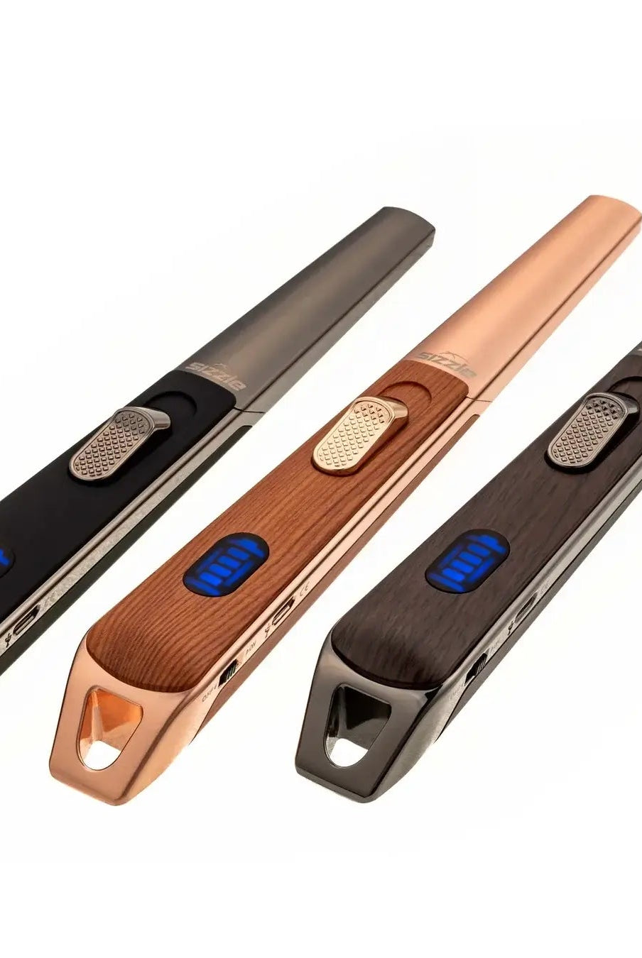 all-groups Sizzle LUX USB Rechargeable Plasma Arc Lighter | Black, Walnut or Oak Wood Grain