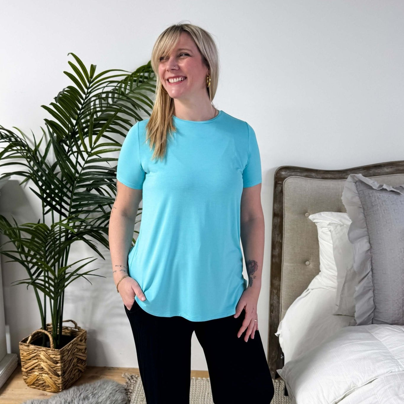 Sky Blue Essential Crew Neck Bamboo T-Shirt | Georgia Rylan