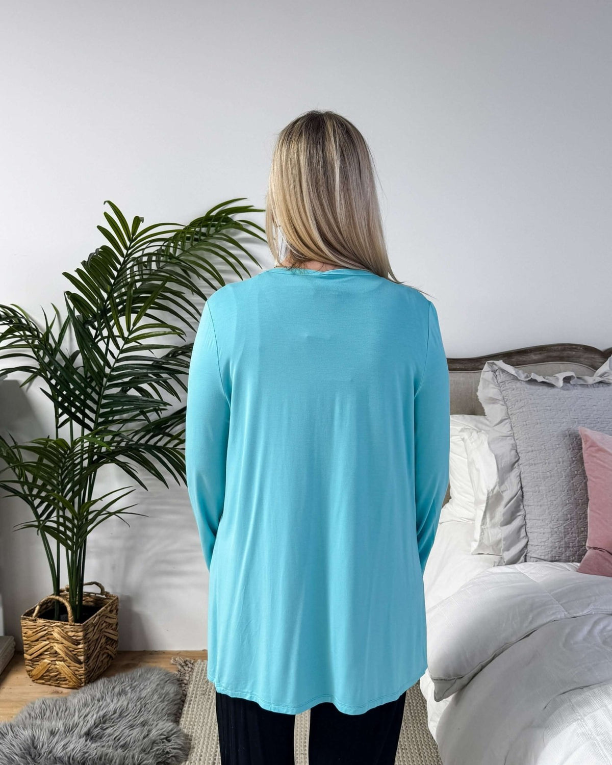Sky Blue Long Bamboo Cardigan with Pockets | Georgia Rylan