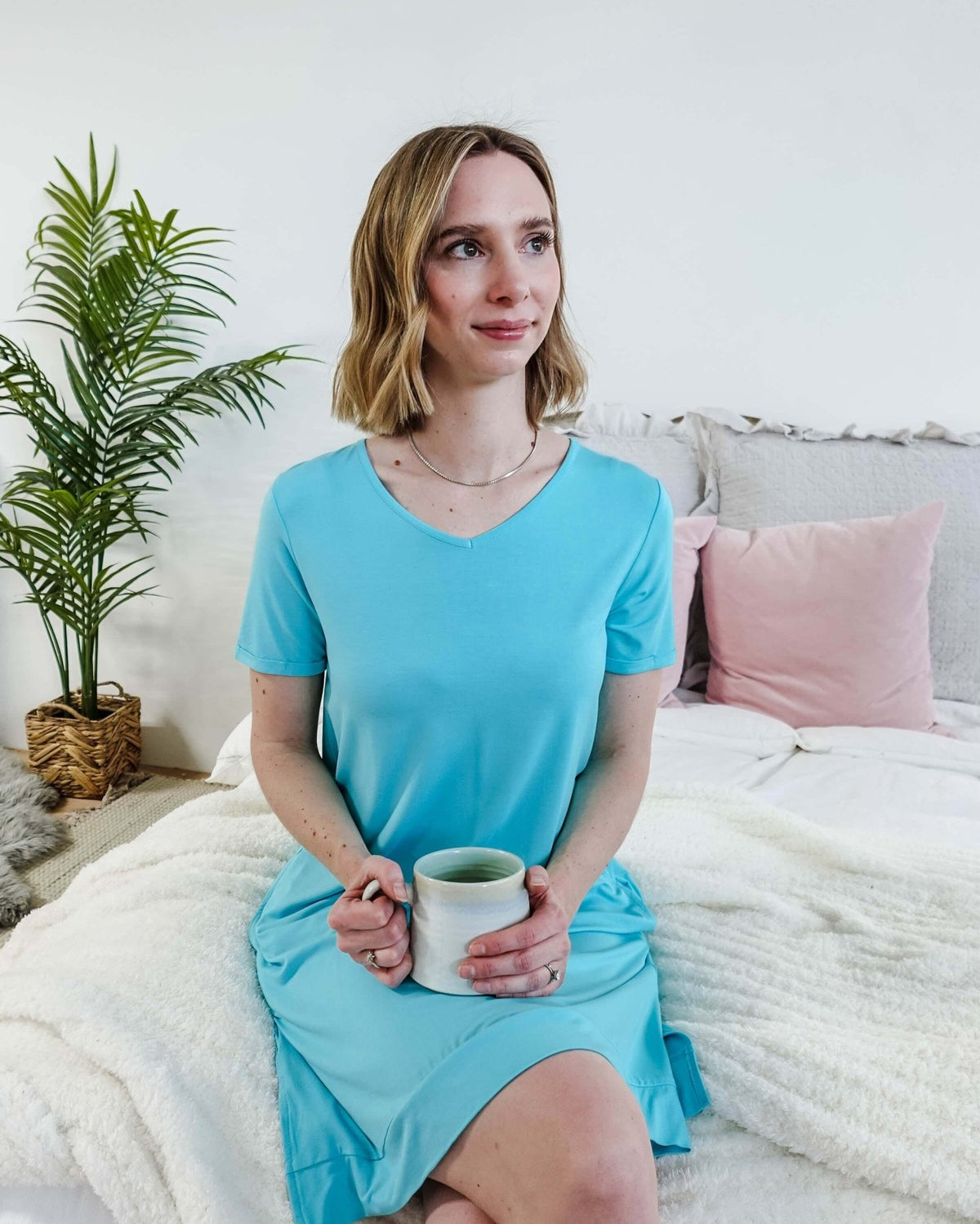 Sky Blue V-Neck Bamboo Nightshirt/Dress With Pockets | Georgia Rylan women's nightgown