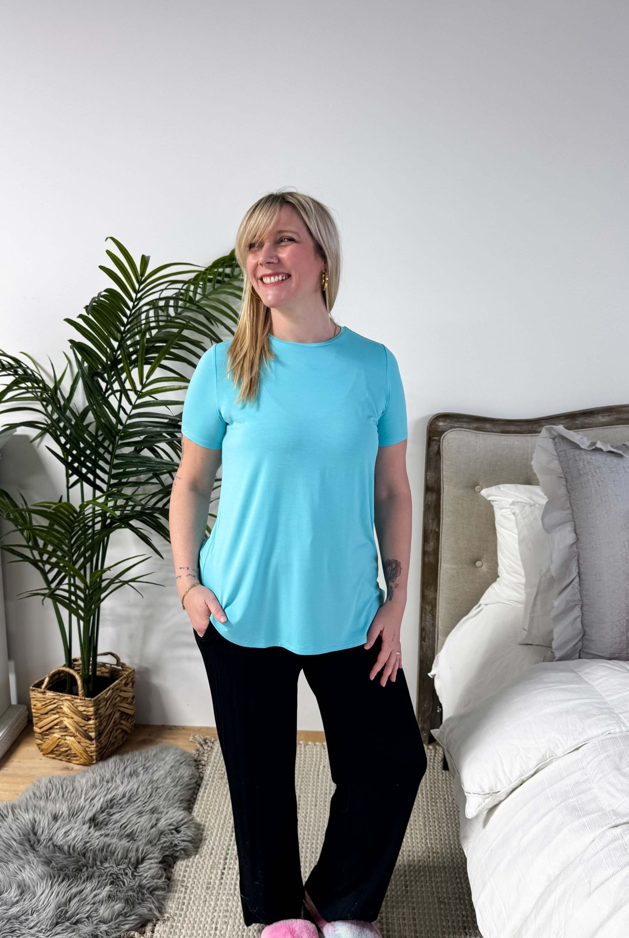 Sky Blue Essential Crew Neck Bamboo T-Shirt | Georgia Rylan