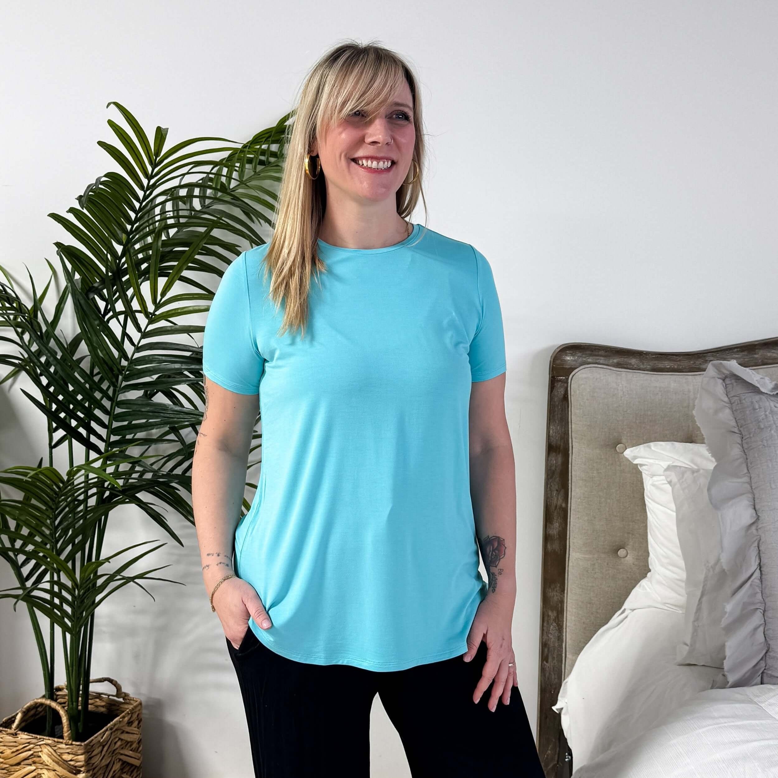 Sky Blue Essential Crew Neck Bamboo T-Shirt | Georgia Rylan