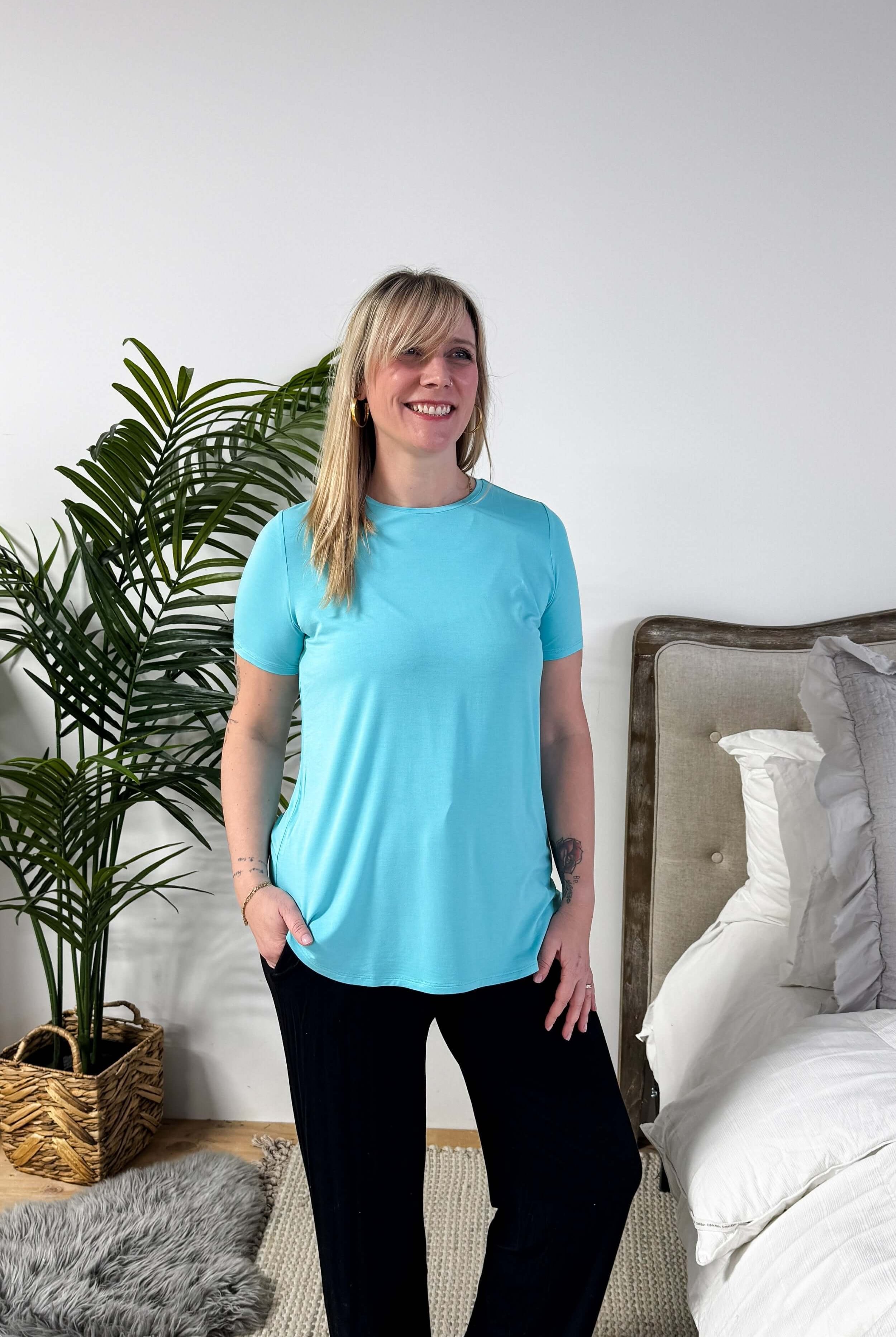 Sky Blue Essential Crew Neck Bamboo T-Shirt | Georgia Rylan