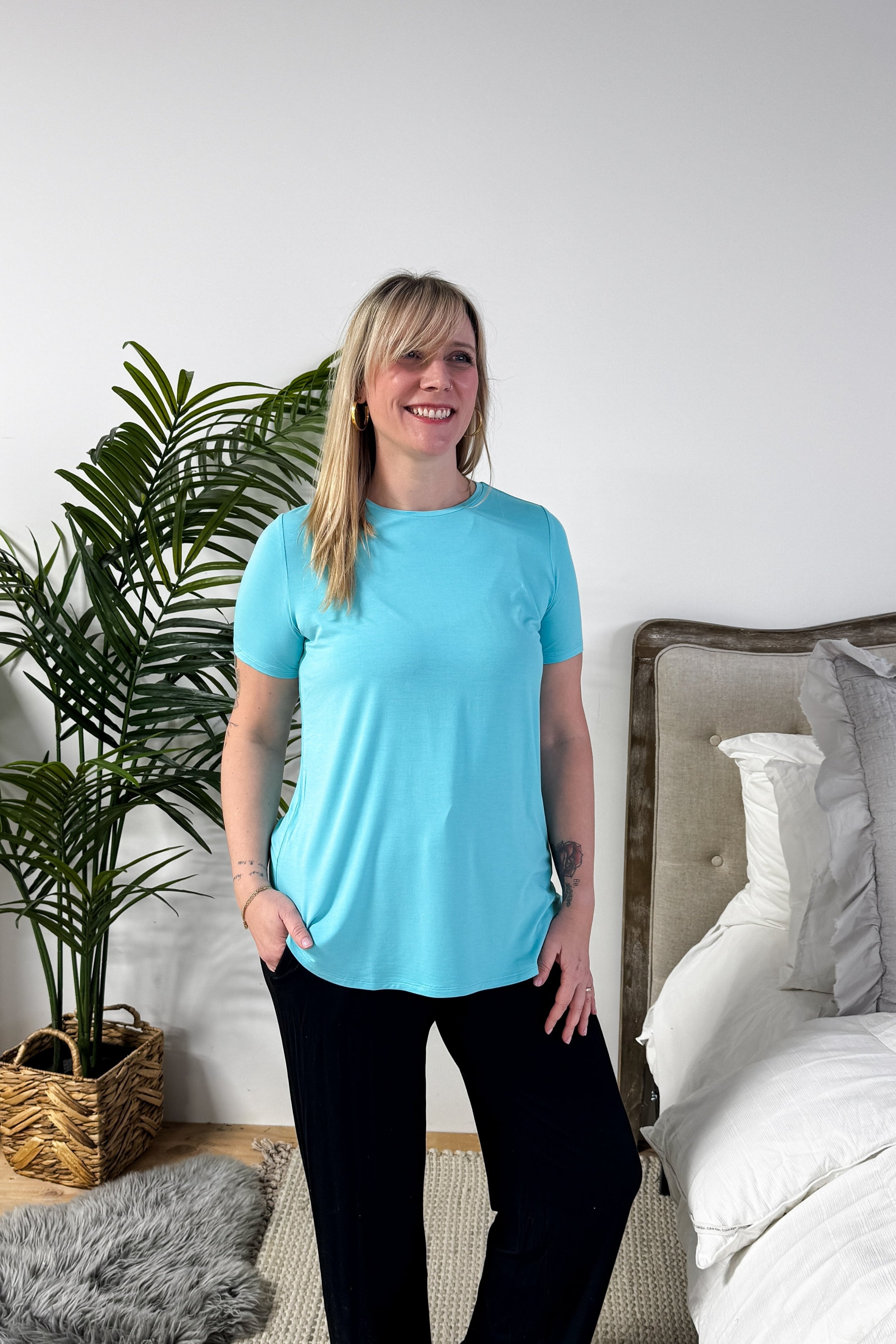 Sky Blue Essential Crew Neck Bamboo T-Shirt | Georgia Rylan