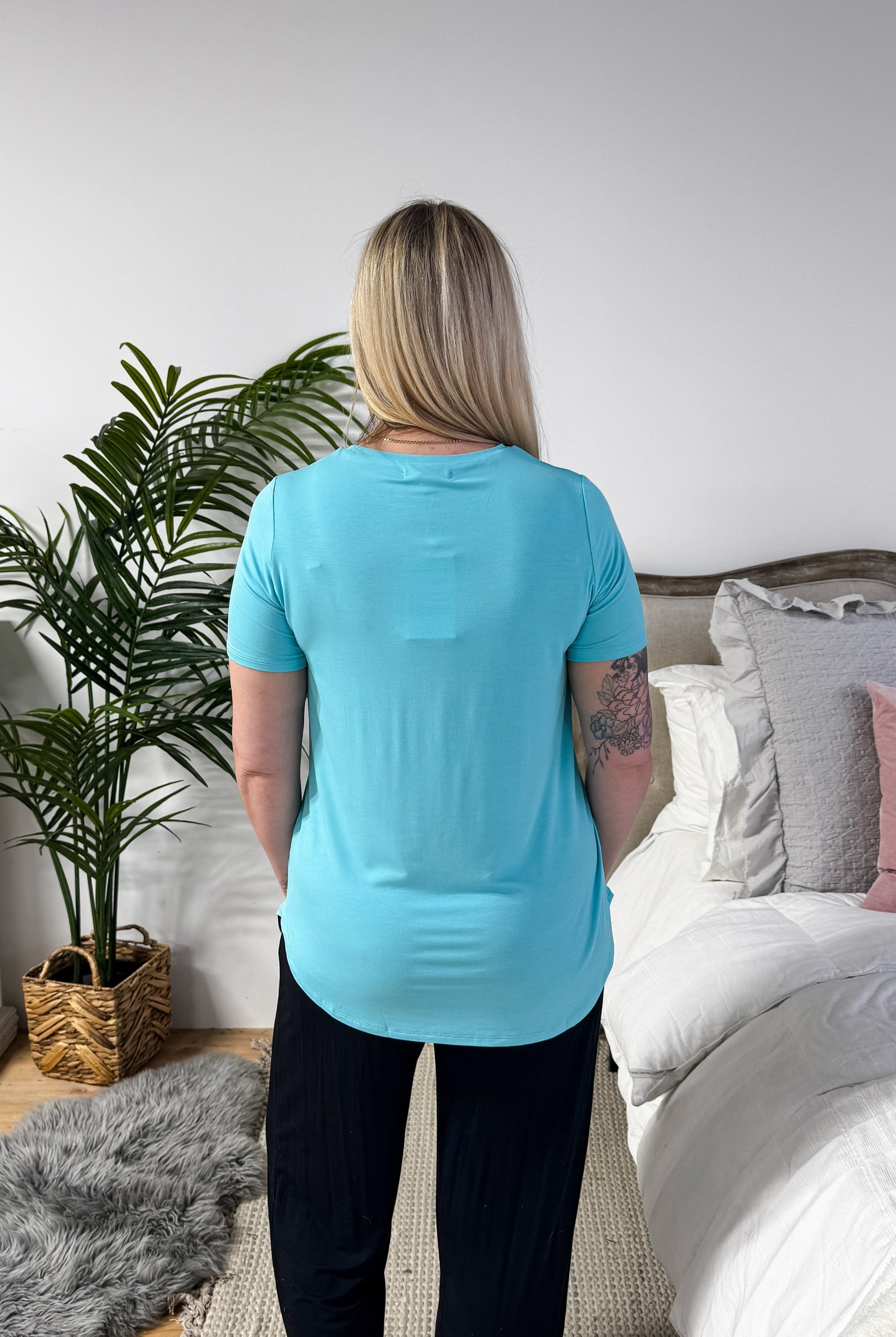 Sky Blue Essential Crew Neck Bamboo T-Shirt | Georgia Rylan
