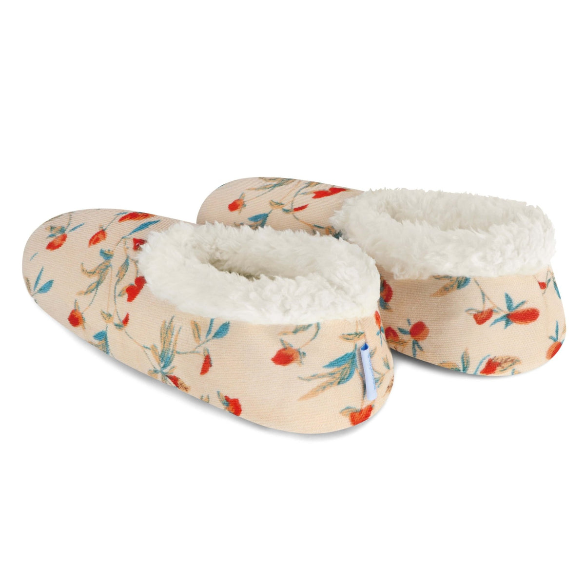 Snoozies Plush COZY Slipper Socks floral corduroy cream