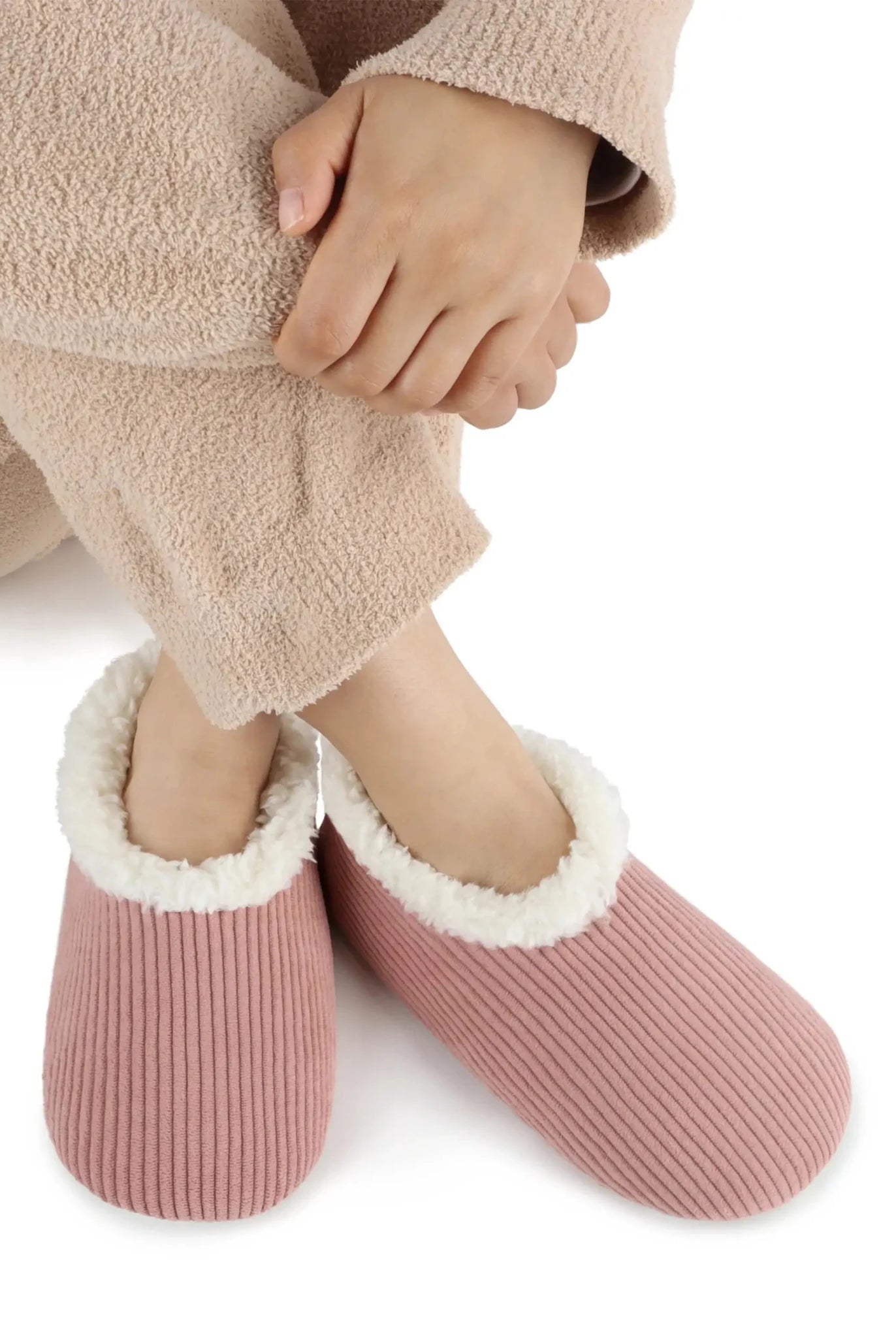Snoozies Plush COZY Slipper Socks cozy corduroy peach