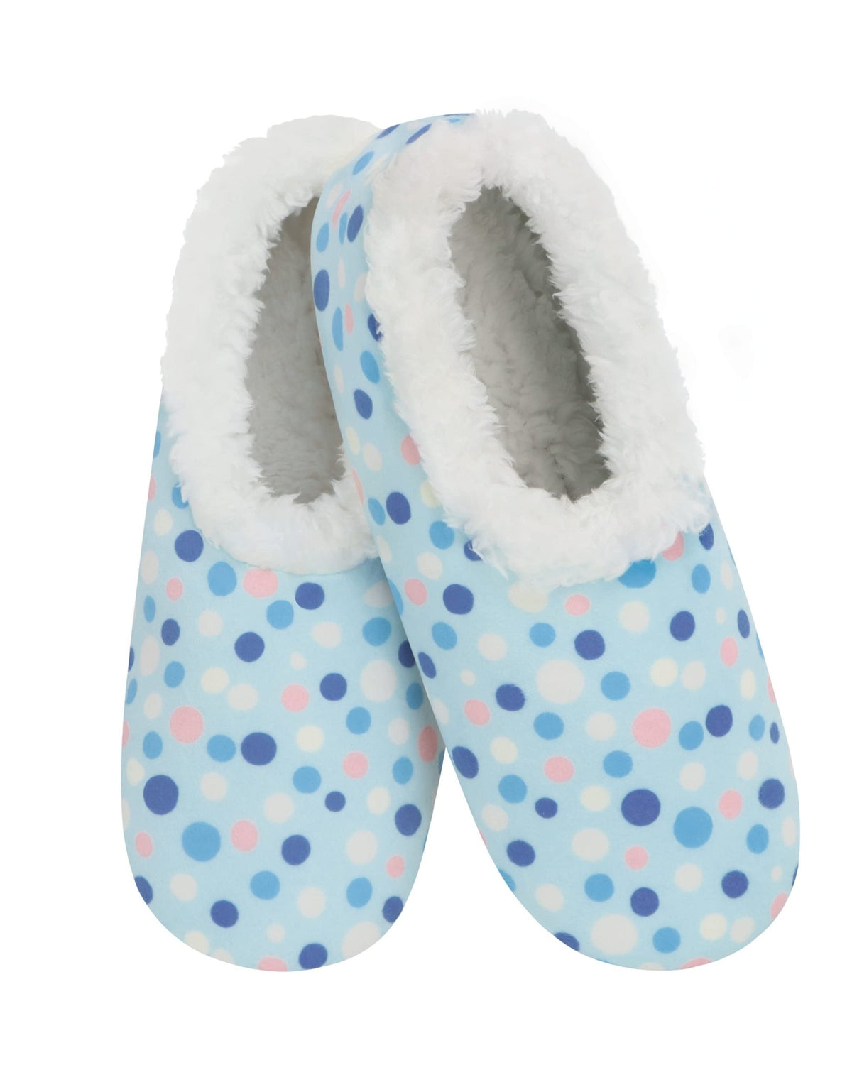 Snoozies Plush COZY Slipper Socks blue polka dots