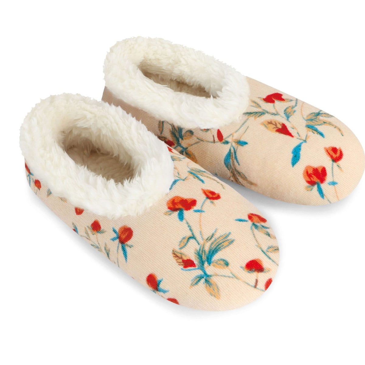 Snoozies Plush COZY Slipper Socks floral corduroy cream