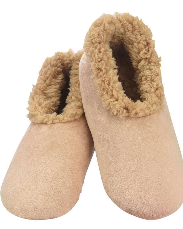 Snoozies Plush COZY Slipper Socks soft plush tan
