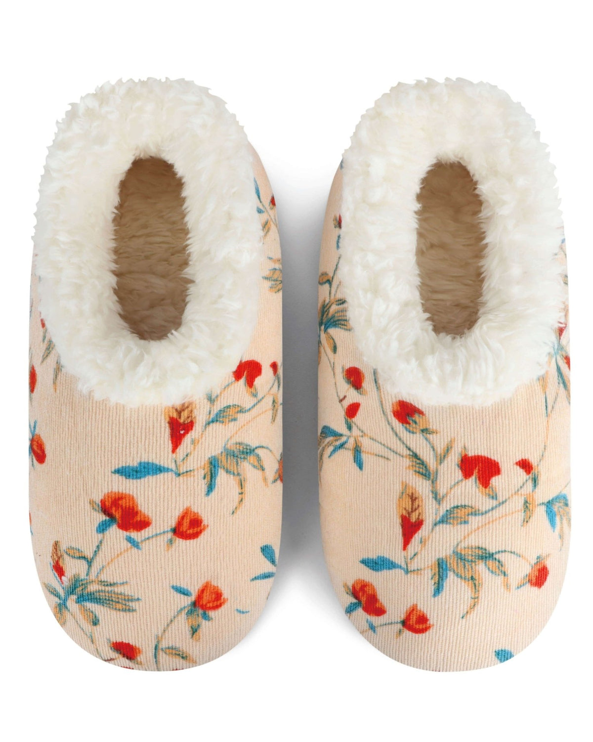 Snoozies Plush COZY Slipper Socks floral corduroy cream