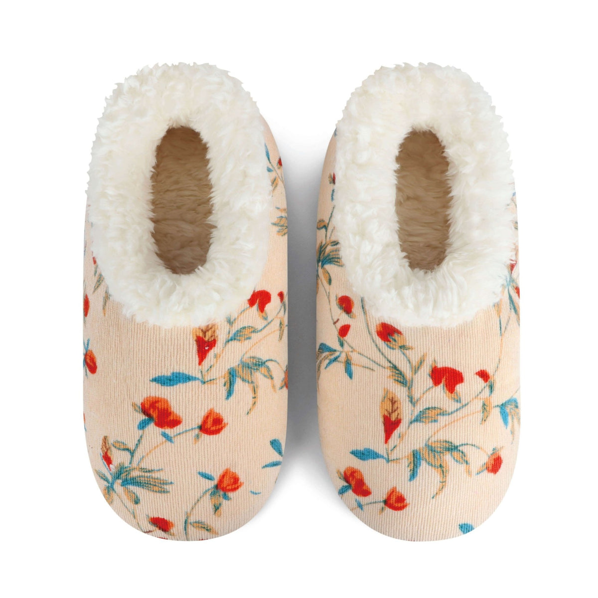 Snoozies Plush COZY Slipper Socks floral corduroy cream