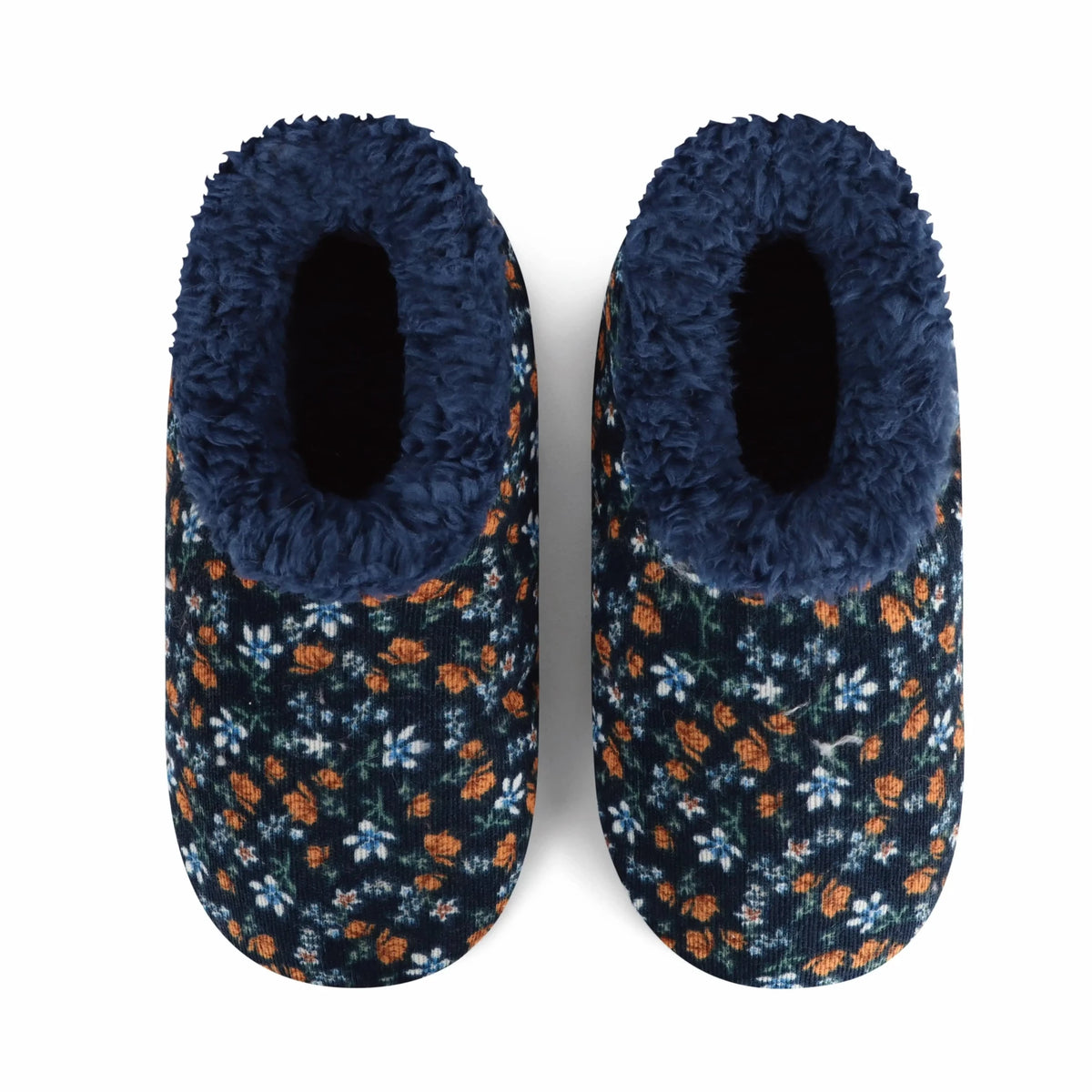 Snoozies Plush COZY Slipper Socks floral corduroy navy