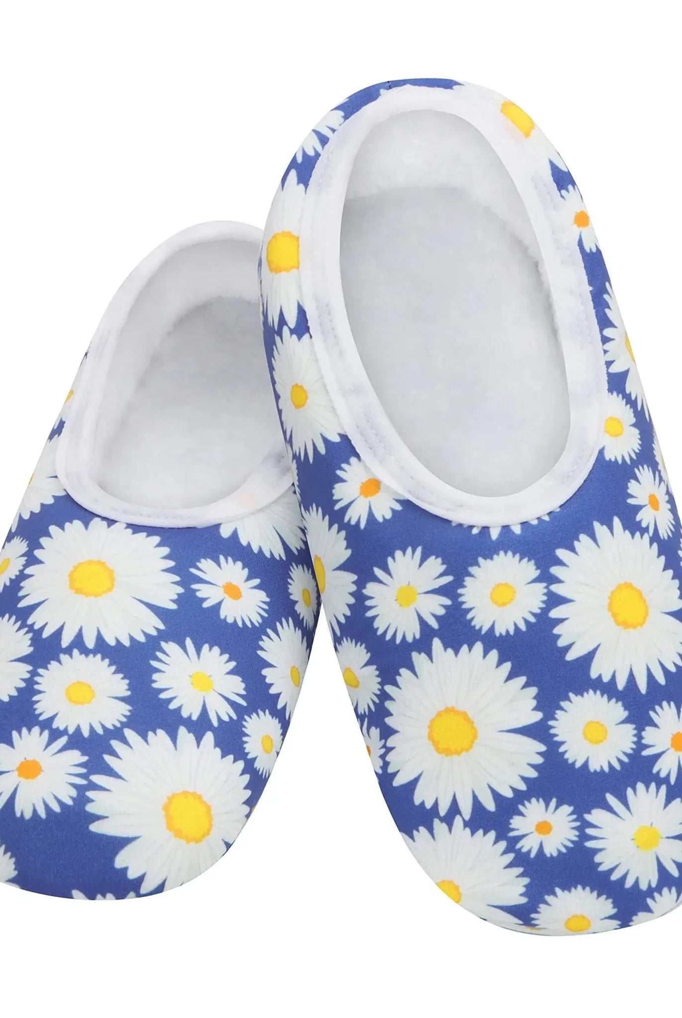 Snoozies Skinnies Lightweight Slipper Socks in Bright Daisy Blue Print - Non-skid Soles