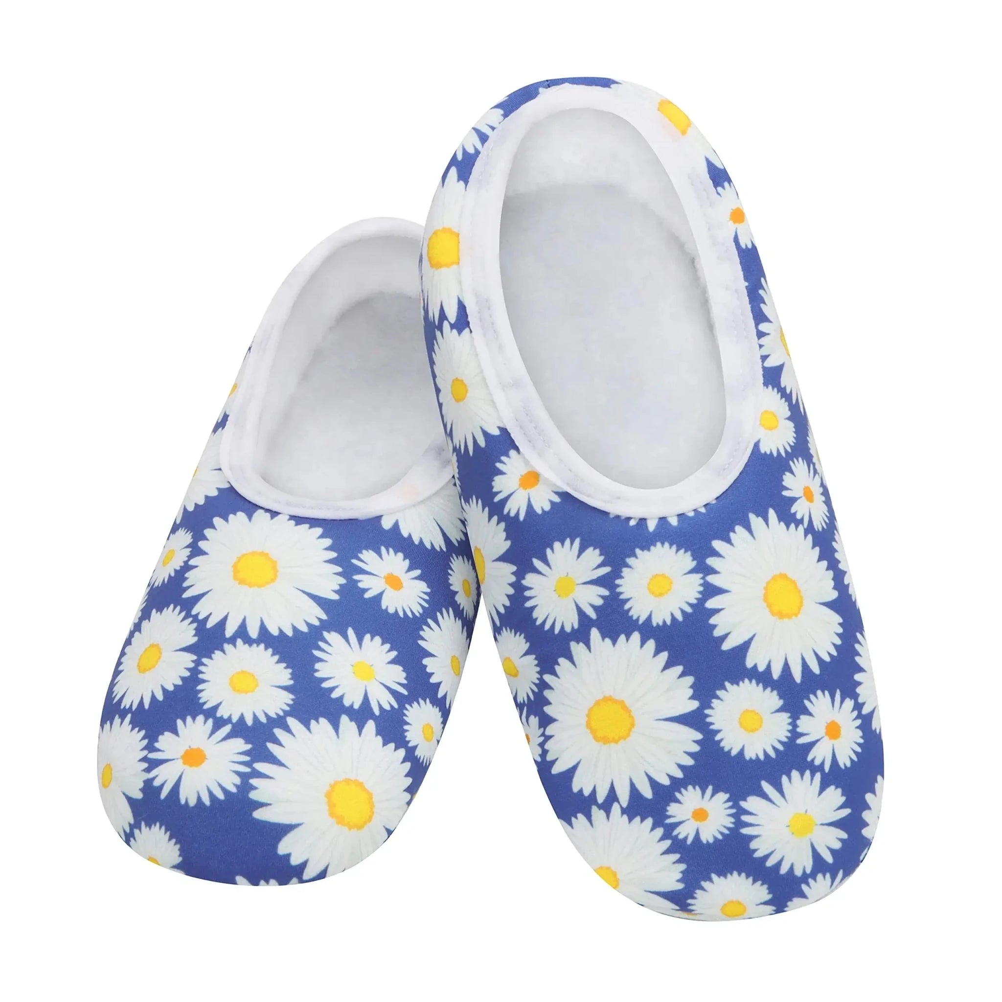 Snoozies Skinnies Lightweight Slipper Socks in Bright Daisy Blue Print - Non-skid Soles