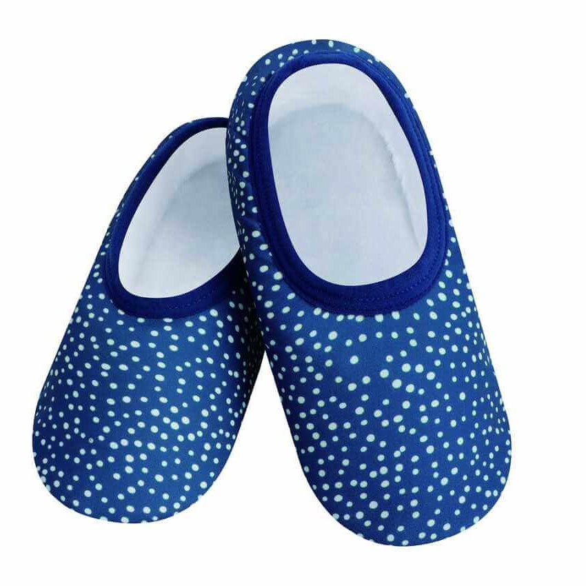 Snoozies Skinnies Lightweight Slipper Socks in Blue Dots Print - Non-skid Soles