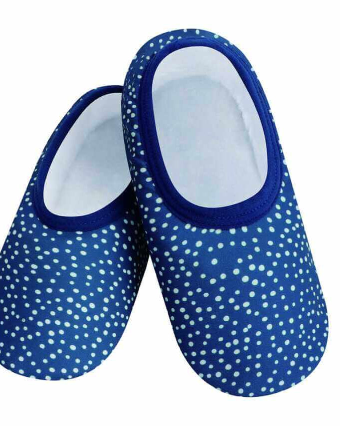 Snoozies Skinnies Lightweight Slipper Socks in Blue Dots Print - Non-skid Soles