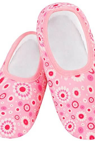Snoozies Skinnies Lightweight Slipper Socks in Pinky Power Print - Non-skid Soles