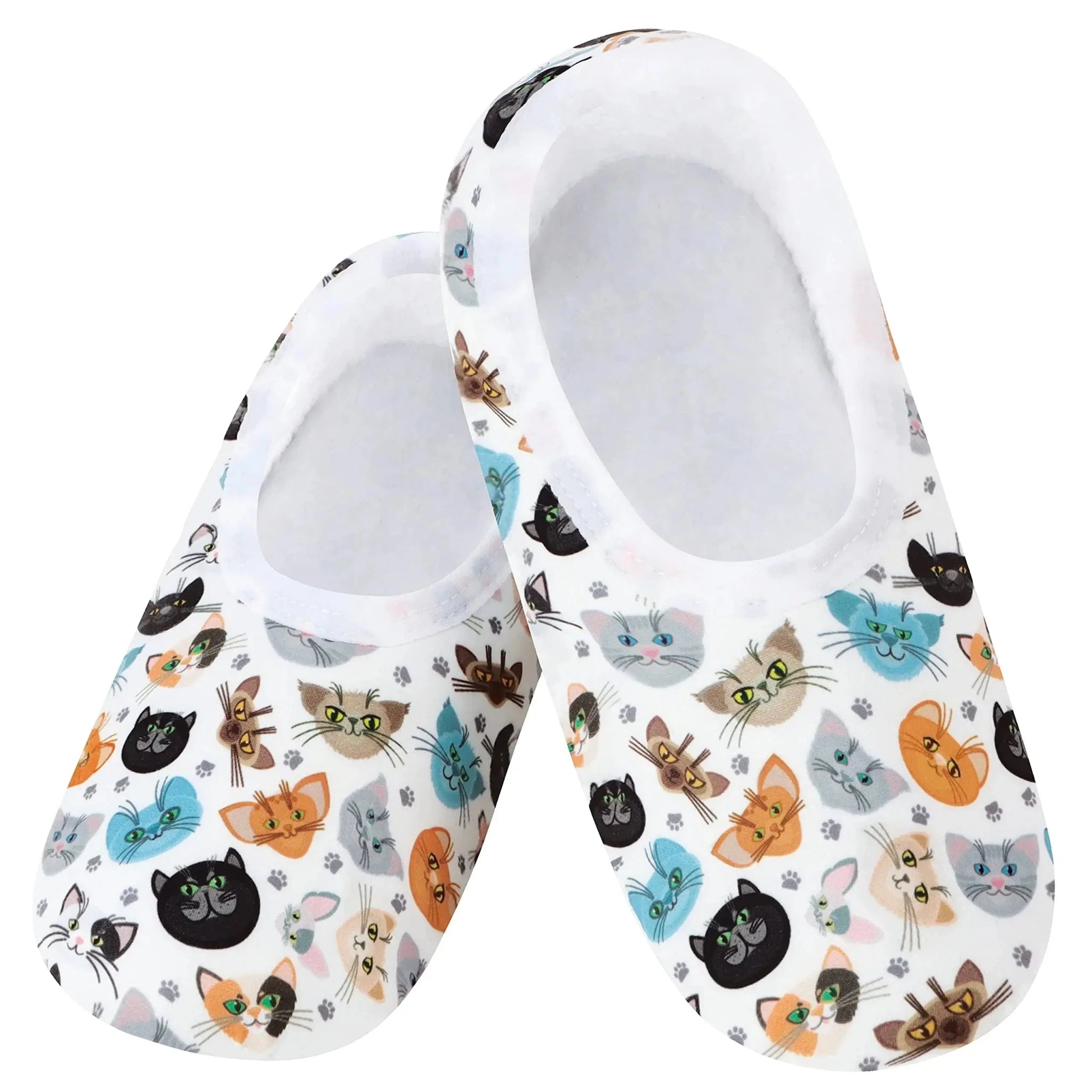 Snoozies Skinnies Lightweight Slipper Socks in Kitty Faces Print - Non-skid Soles