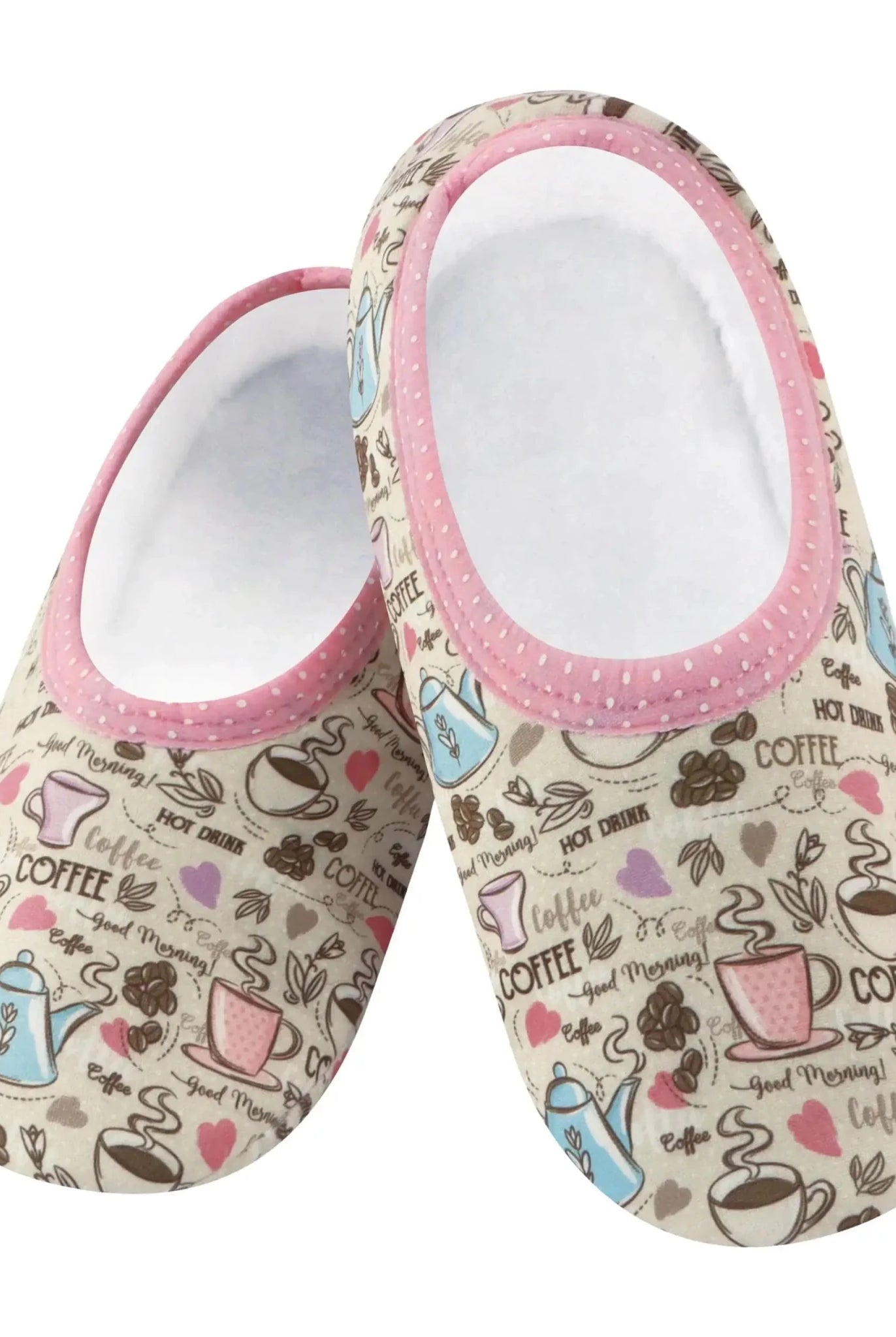 Snoozies Skinnies Lightweight Slipper Socks in Coffee Print - Non-skid Soles