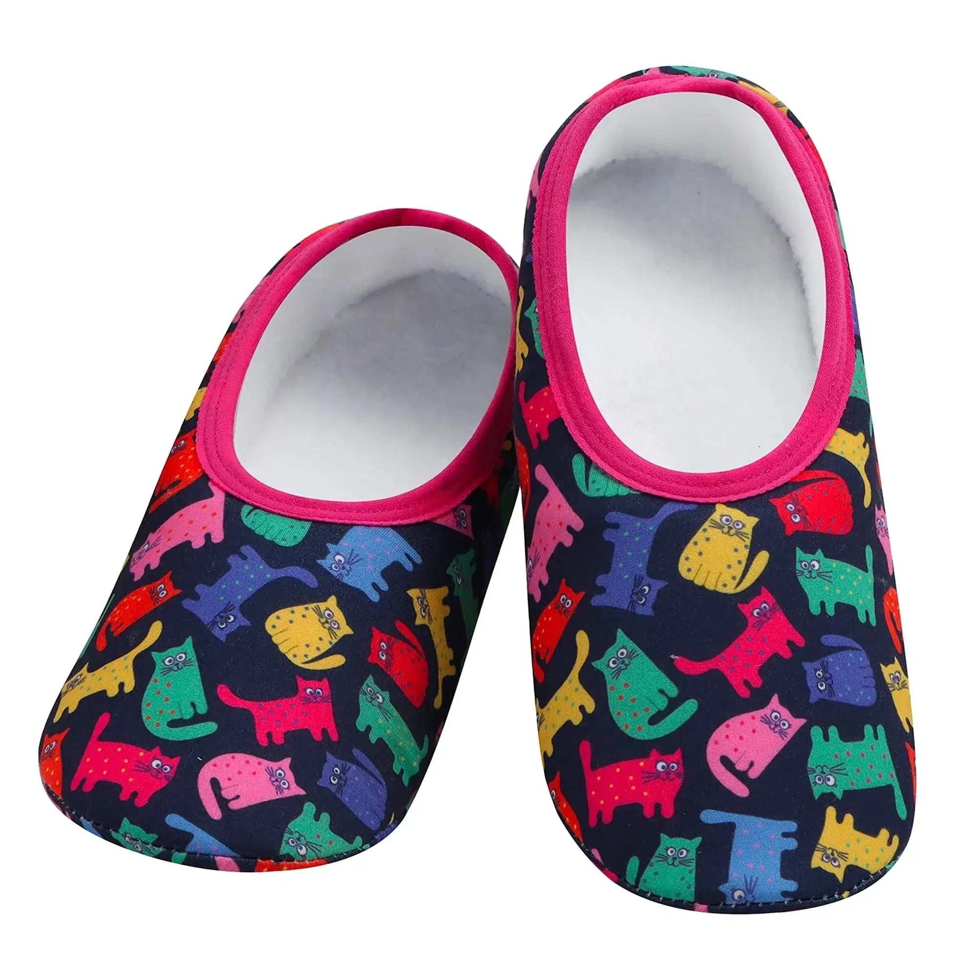 Snoozies Skinnies Lightweight Slipper Socks in Cats Print - Non-skid Soles