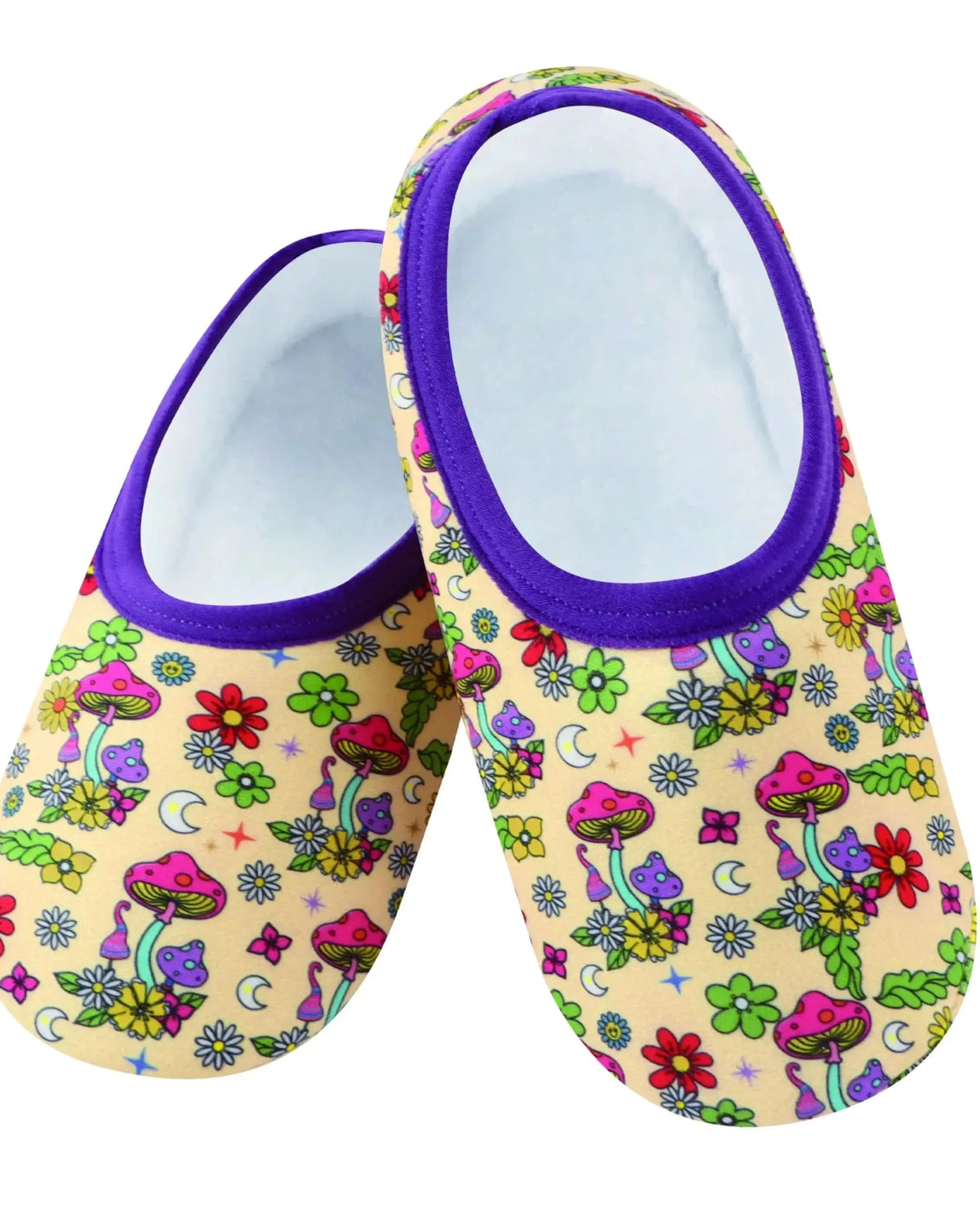 Snoozies Skinnies Lightweight Slipper Socks in Groovy Mushroom Print - Non-skid Soles