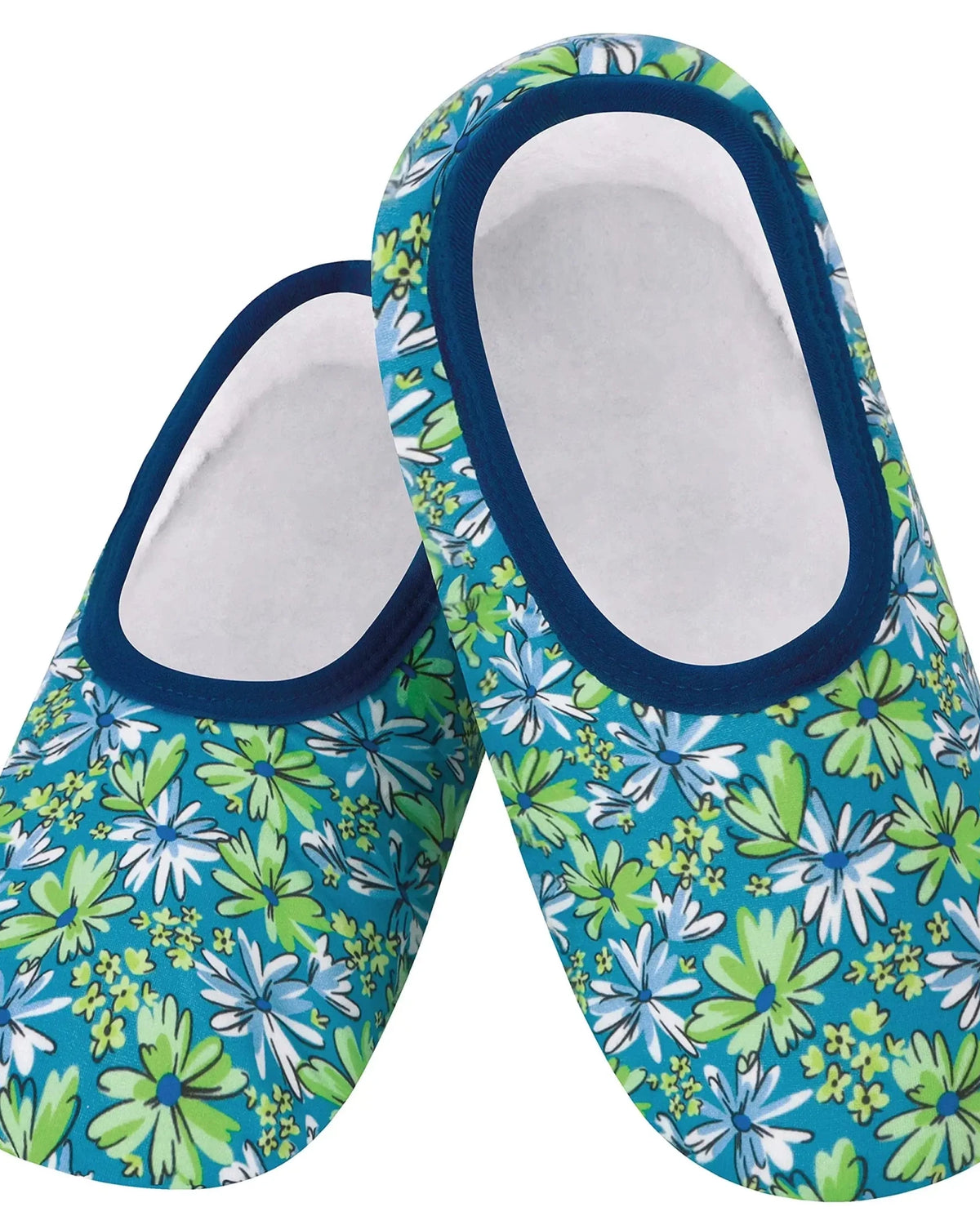 Snoozies Skinnies Lightweight Slipper Socks in Sketch Daisies Print - Non-skid Soles