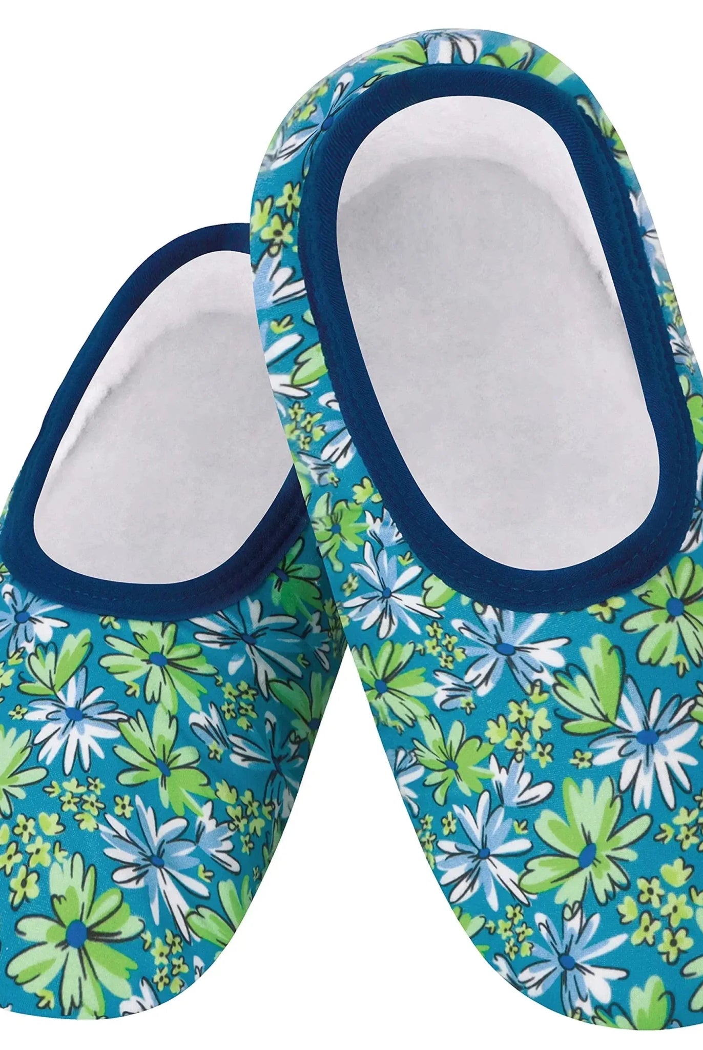 Snoozies Skinnies Lightweight Slipper Socks in Sketch Daisies Print - Non-skid Soles