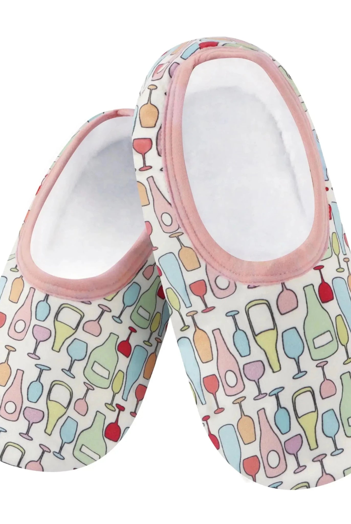 Snoozies Skinnies Lightweight Slipper Socks in Wine Bottle Print - Non-skid Soles