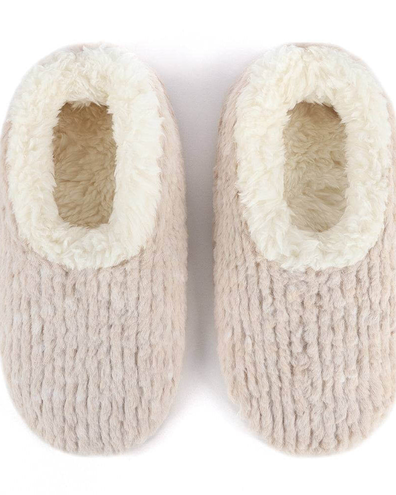 Snoozies Teddy Bear Faux Fur Slippers with Memory Foam Sole top view showcasing cozy design and soft inner lining.