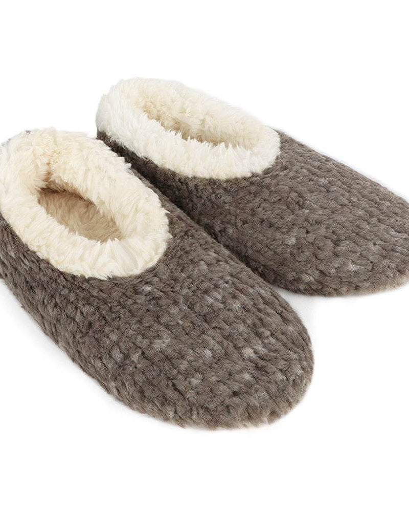Snoozies Teddy Bear Faux Fur Slippers with Memory Foam Sole in dark grey, showing top view
