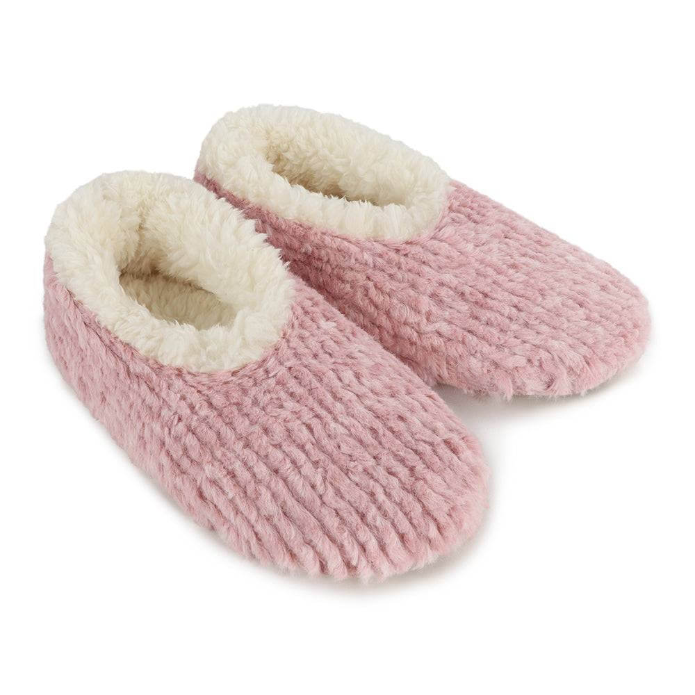 Snoozies Teddy Bear Faux Fur Slippers with Memory Foam Sole showing top view in dusty pink colour