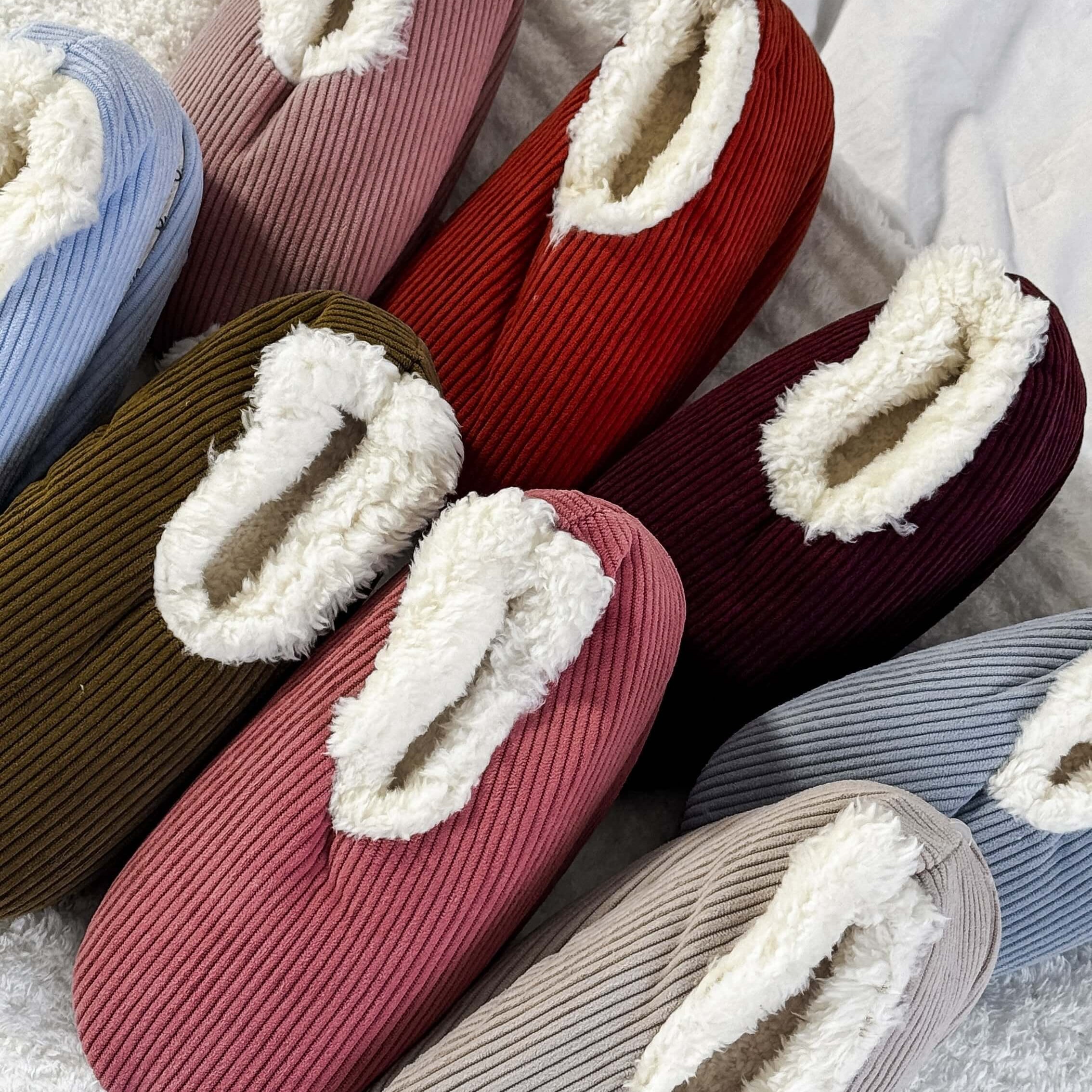 an assortment of colours in the snoozies plush slipper sock corduroy and sherpa fleece Snoozies Plush COZY Slipper Socks