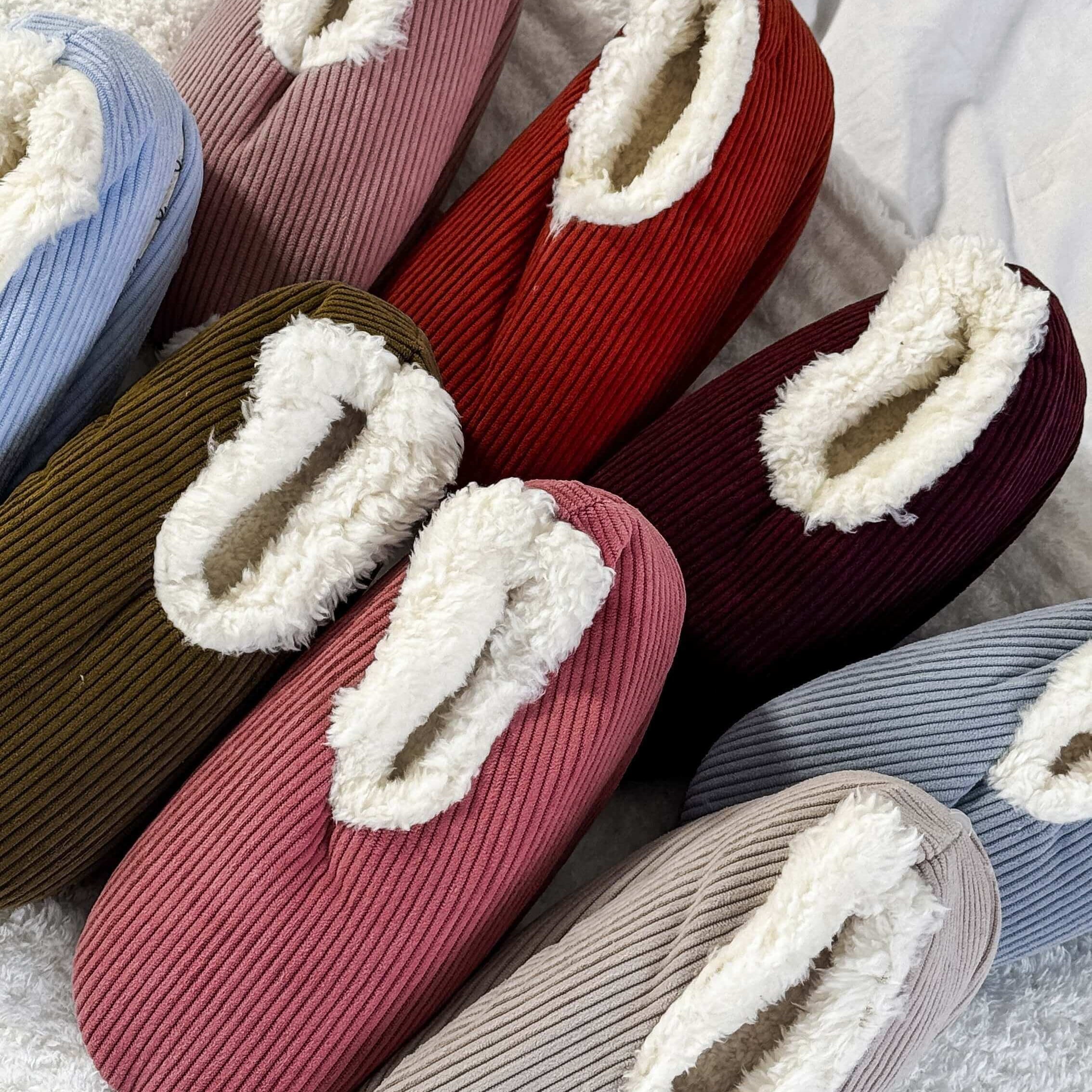 an assortment of colours in the snoozies plush slipper sock corduroy and sherpa fleece Snoozies Plush COZY Slipper Socks