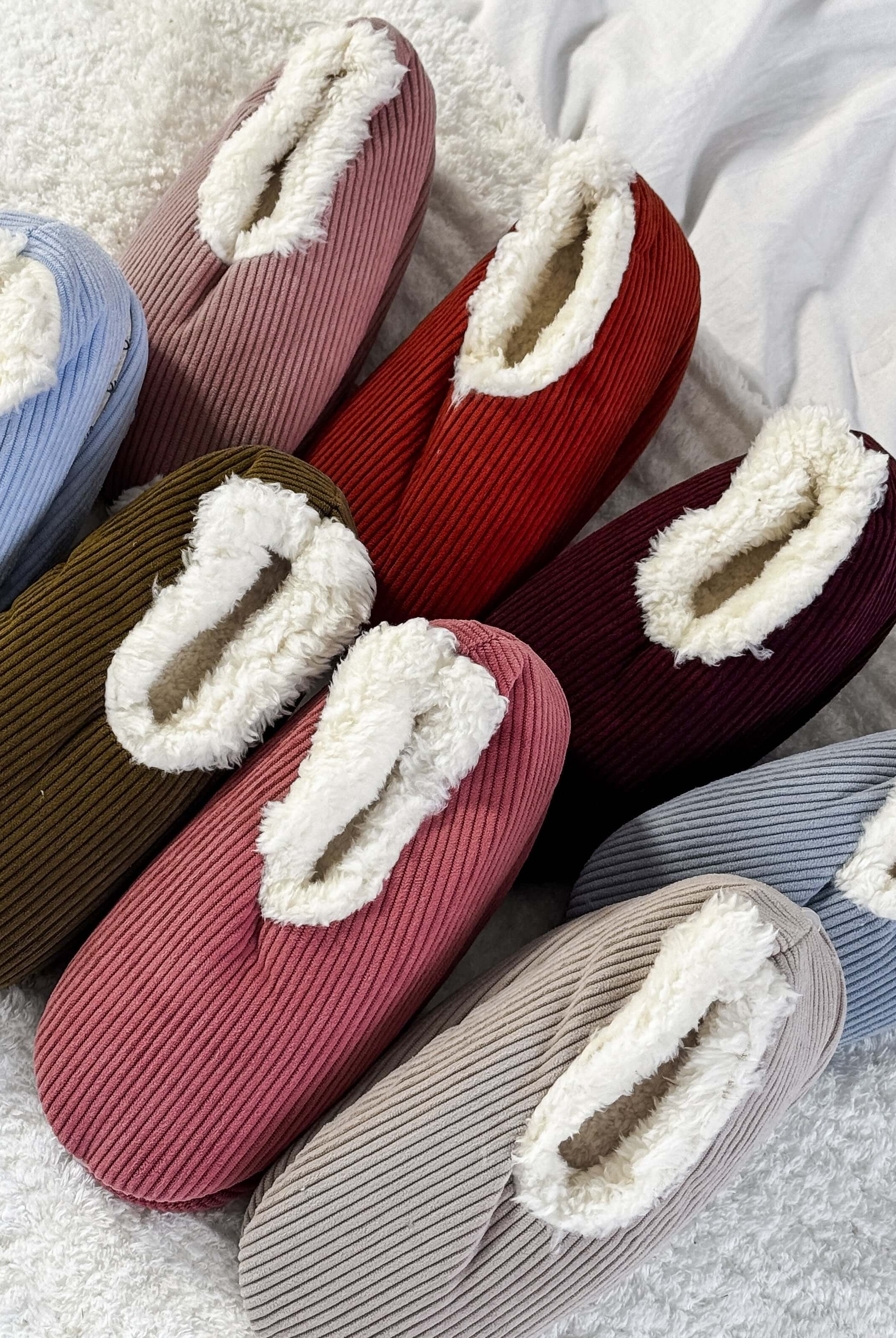 an assortment of colours in the snoozies plush slipper sock corduroy and sherpa fleece Snoozies Plush COZY Slipper Socks