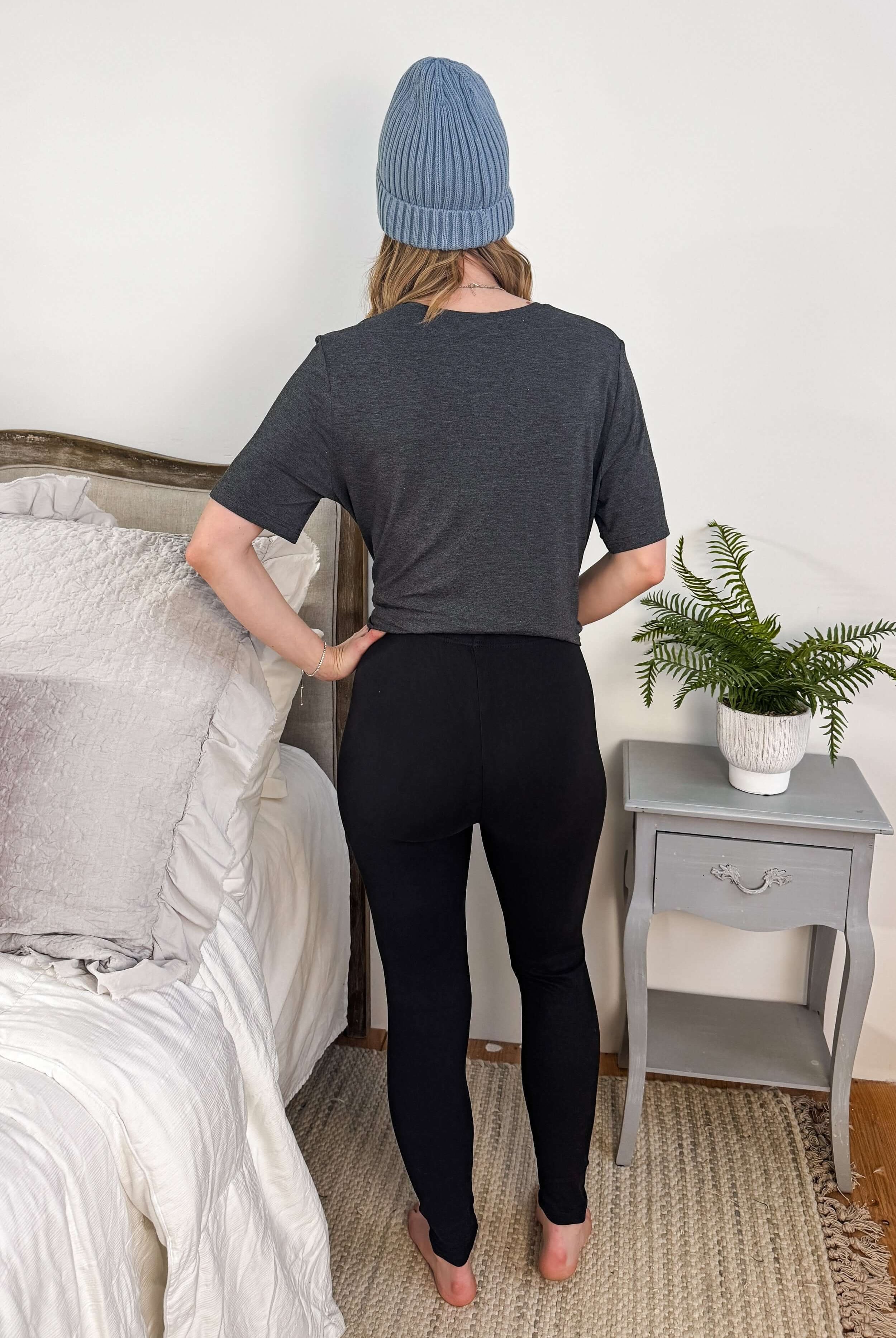 Solid Black Regular Rise Buttery Soft Leggings | O/S fits women XS-L back view