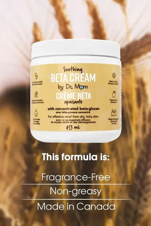 Jar of Soothing Beta Cream by Dr. Mann with wheat background