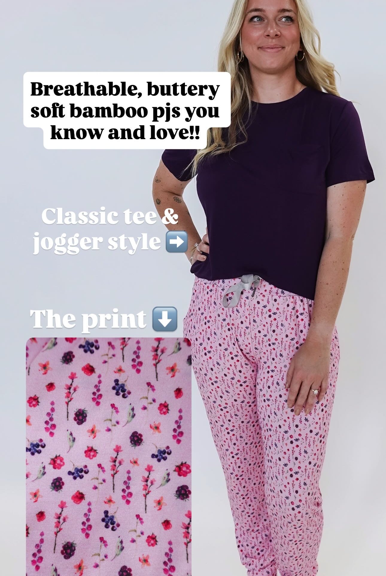 Flora's Garden Print Tee Floral Jogger PJ Set Bamboo by Georgia Rylan