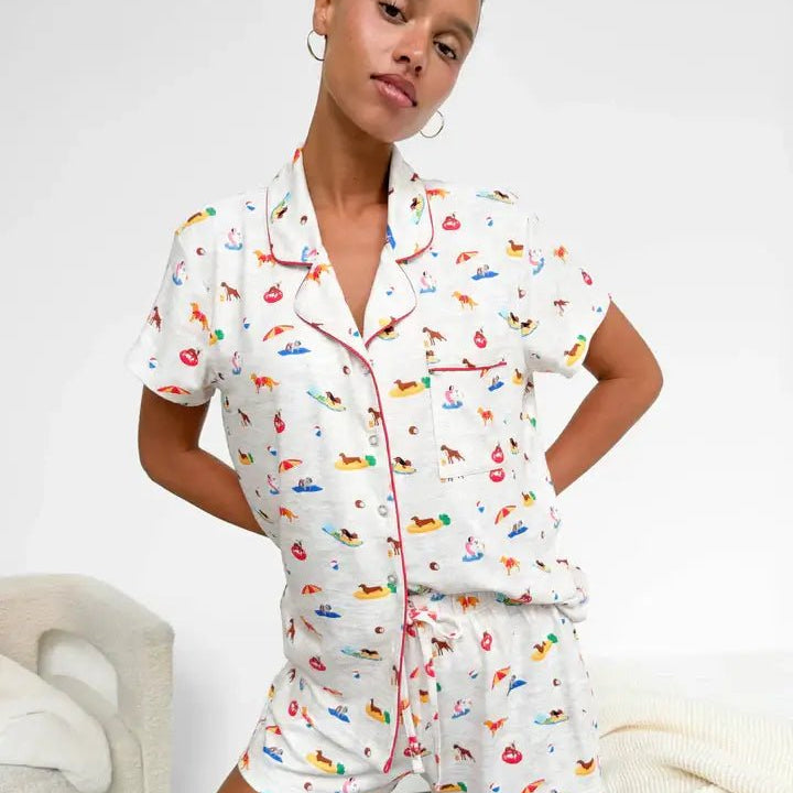 SPLENDID — Flora Pillowsoft Short Set | Tossed Fruit Flora & Beach Dogs Flora - Splendid - Cloud Nine Pajamas