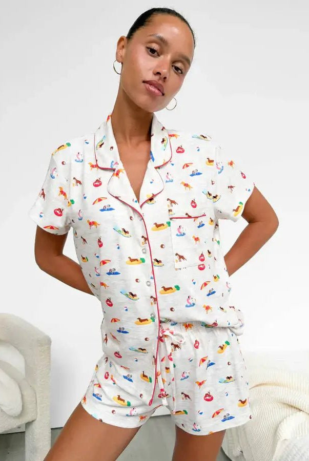 SPLENDID — Flora Pillowsoft Short Set | Tossed Fruit Flora & Beach Dogs Flora - Splendid - Cloud Nine Pajamas