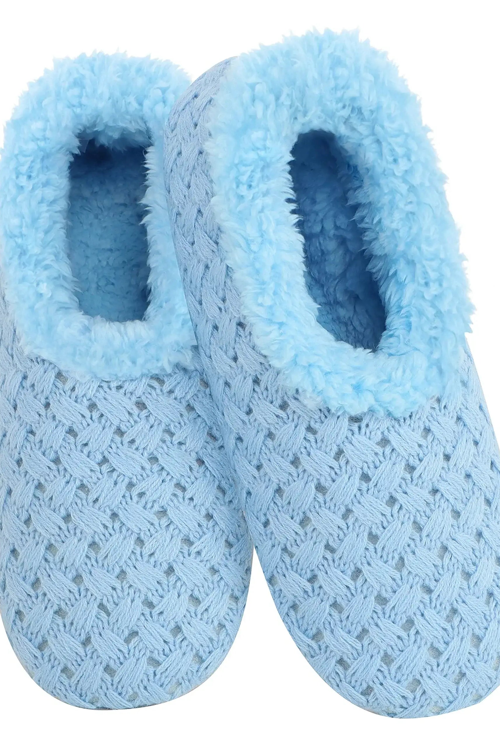 Snoozies Plush COZY Slipper Socks stitches blue