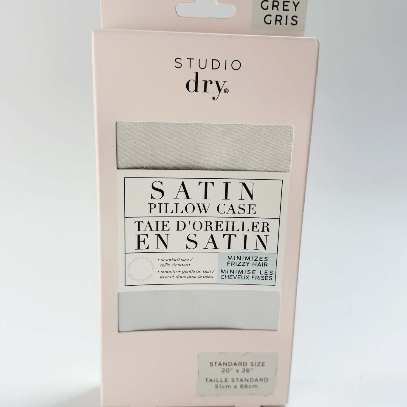 grey studio dry satin pillowcase for prventing hair damage and breakage, minimizes frizzy hair