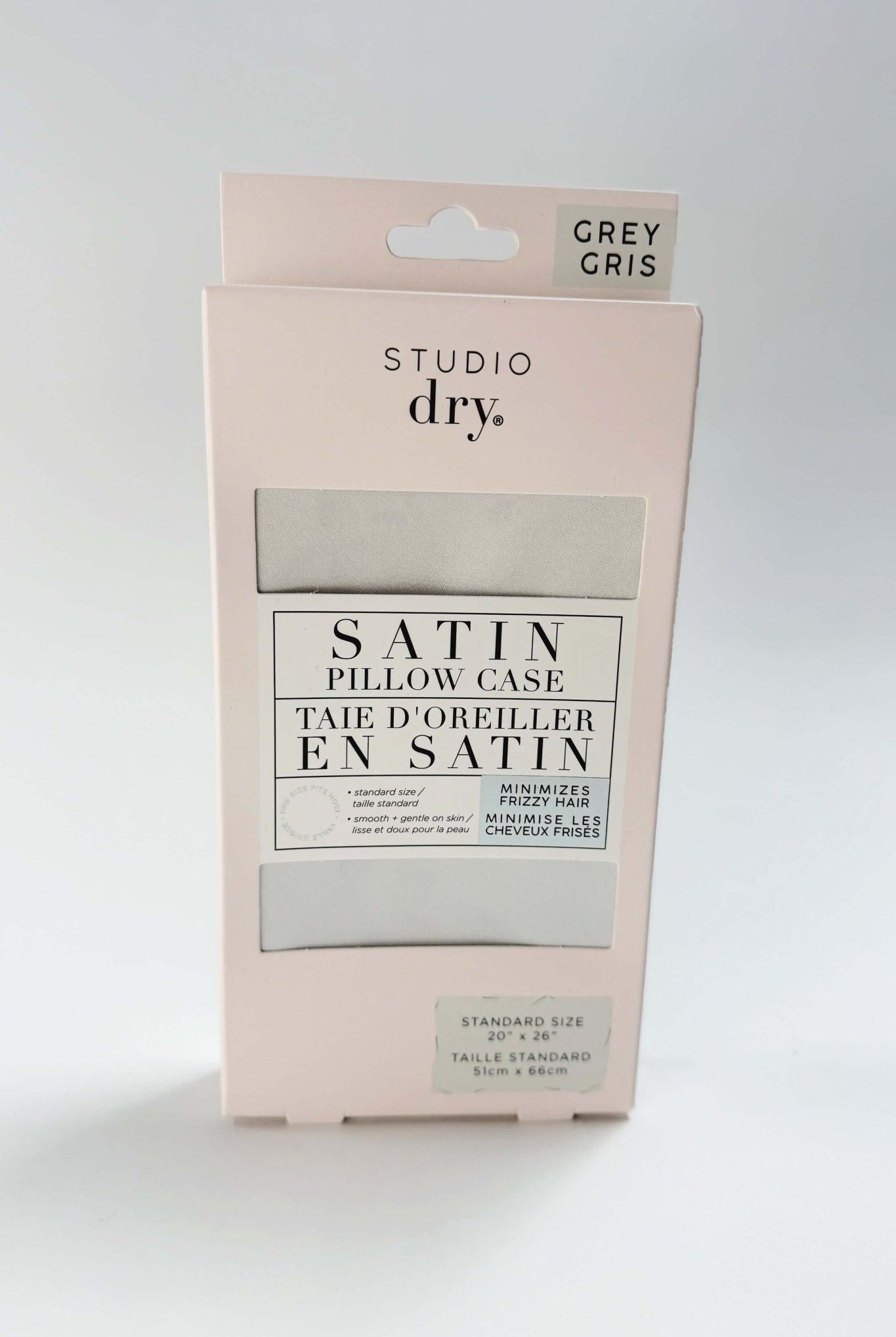 grey studio dry satin pillowcase for prventing hair damage and breakage, minimizes frizzy hair
