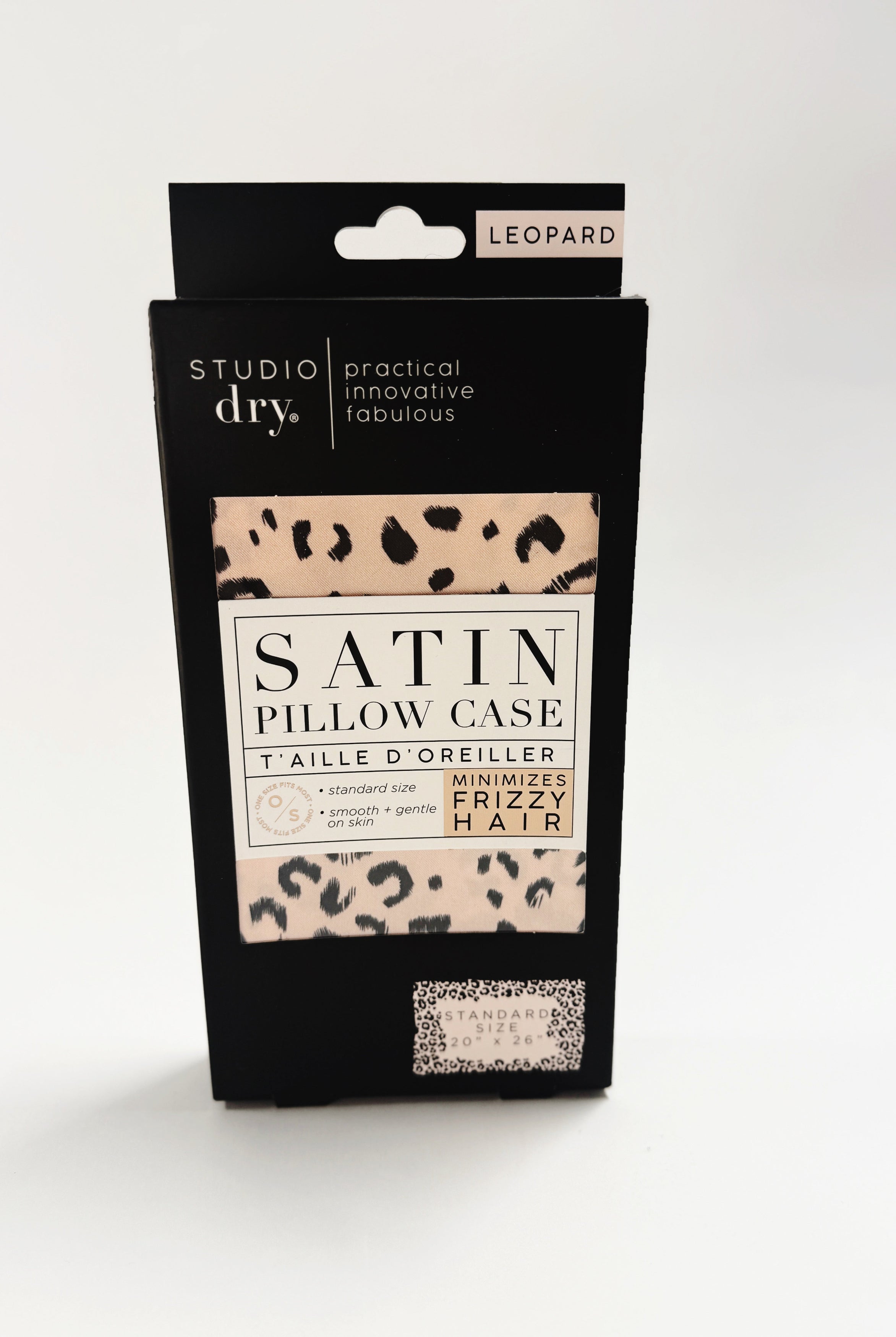 leopard print studio dry satin pillowcase for prventing hair damage and breakage, minimizes frizzy hair