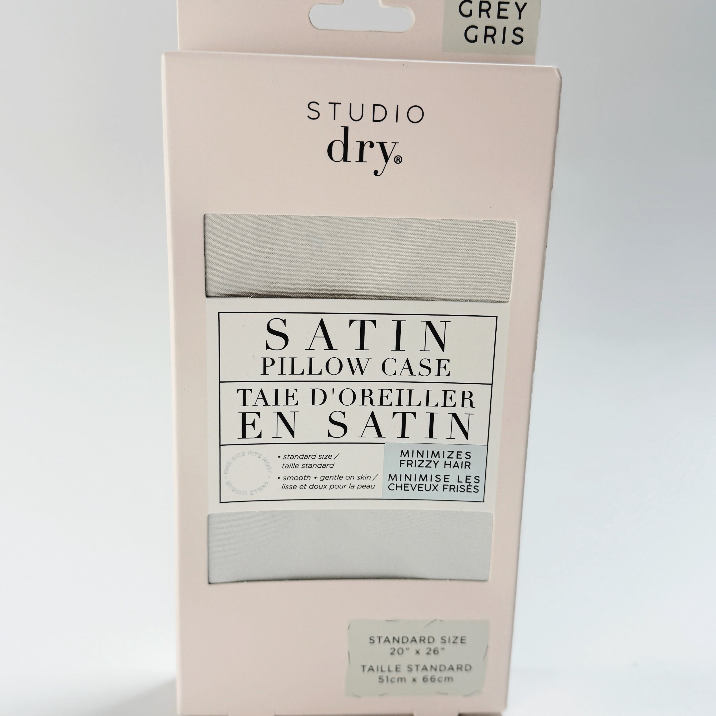 grey studio dry satin pillowcase for prventing hair damage and breakage, minimizes frizzy hair