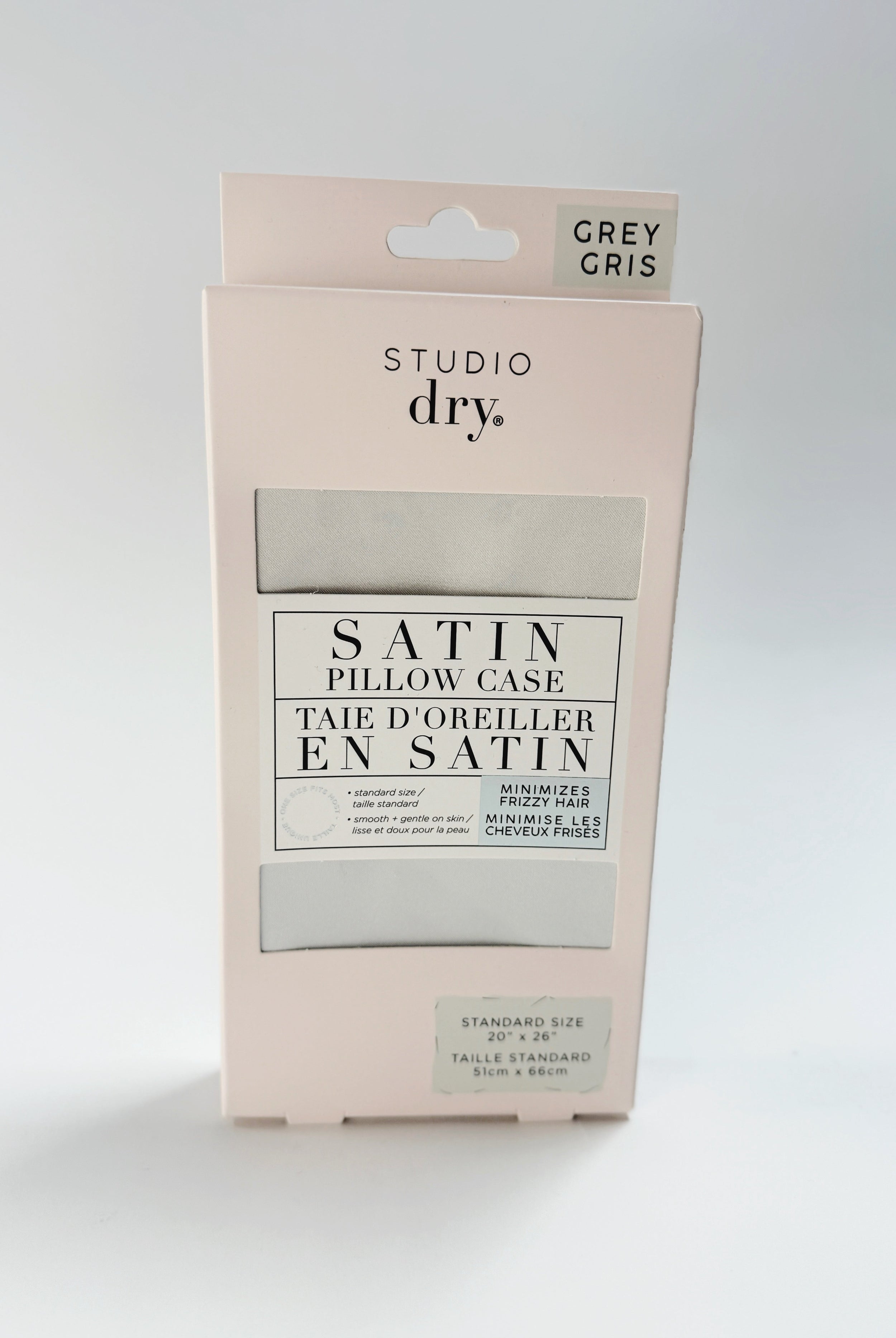 grey studio dry satin pillowcase for prventing hair damage and breakage, minimizes frizzy hair