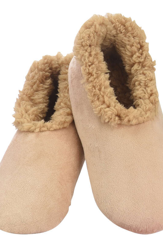 Snoozies Plush COZY Slipper Socks soft plush tan