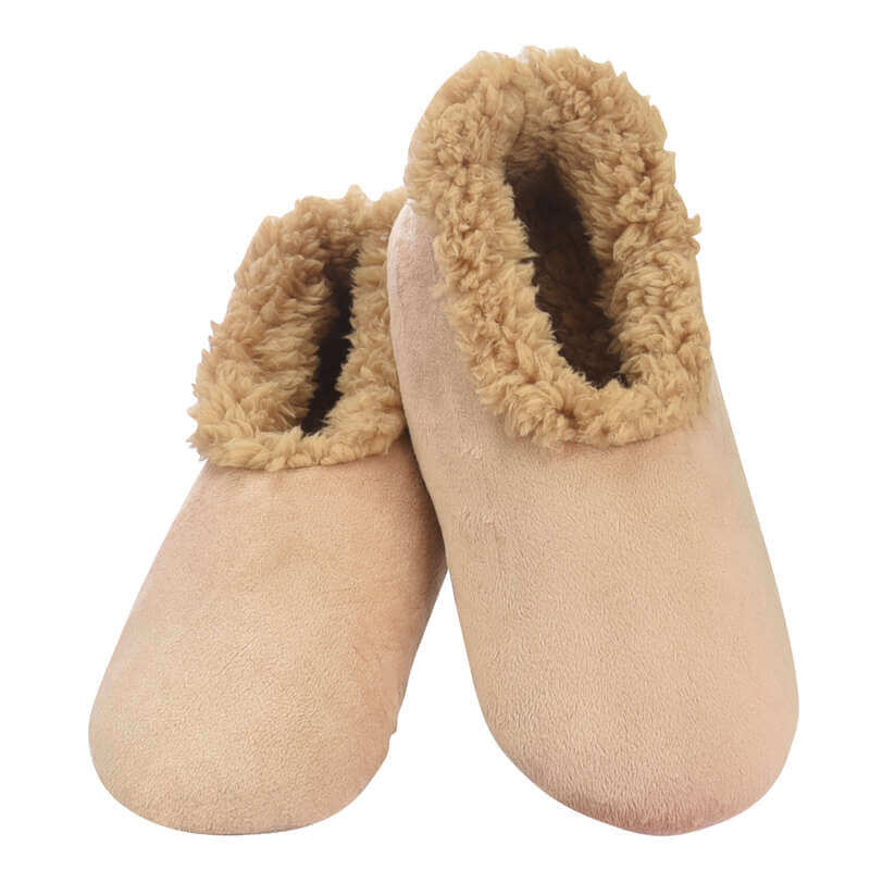 Snoozies Plush COZY Slipper Socks soft plush tan