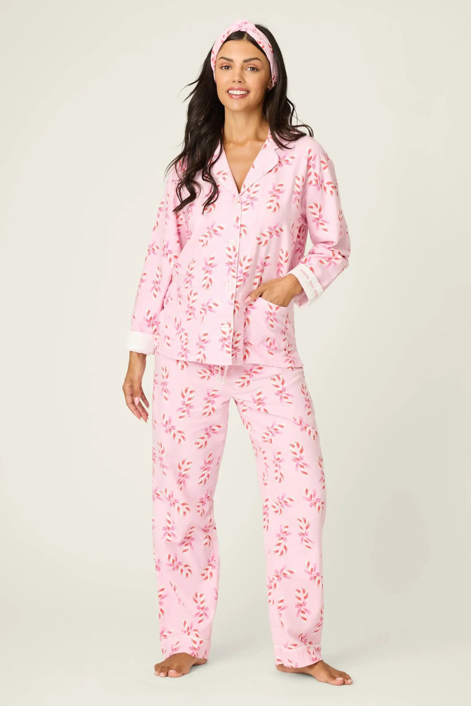 Sweeter Than Sugar 3-Piece Candy Cane Flannel PJ Set | Pink | PJ Salvage